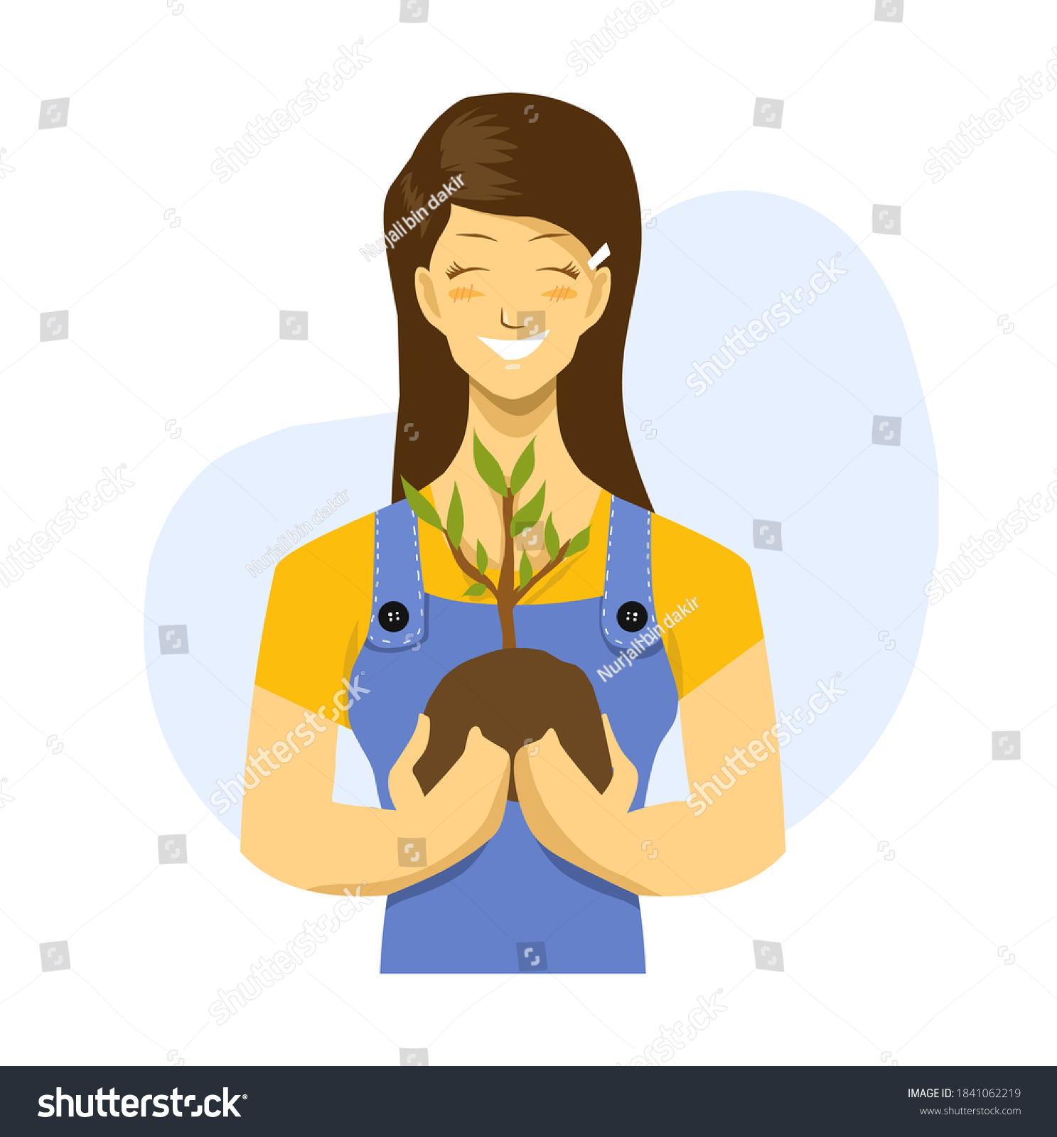 Illustration Beautiful Woman Planting Tree Environment Stock Vector ...