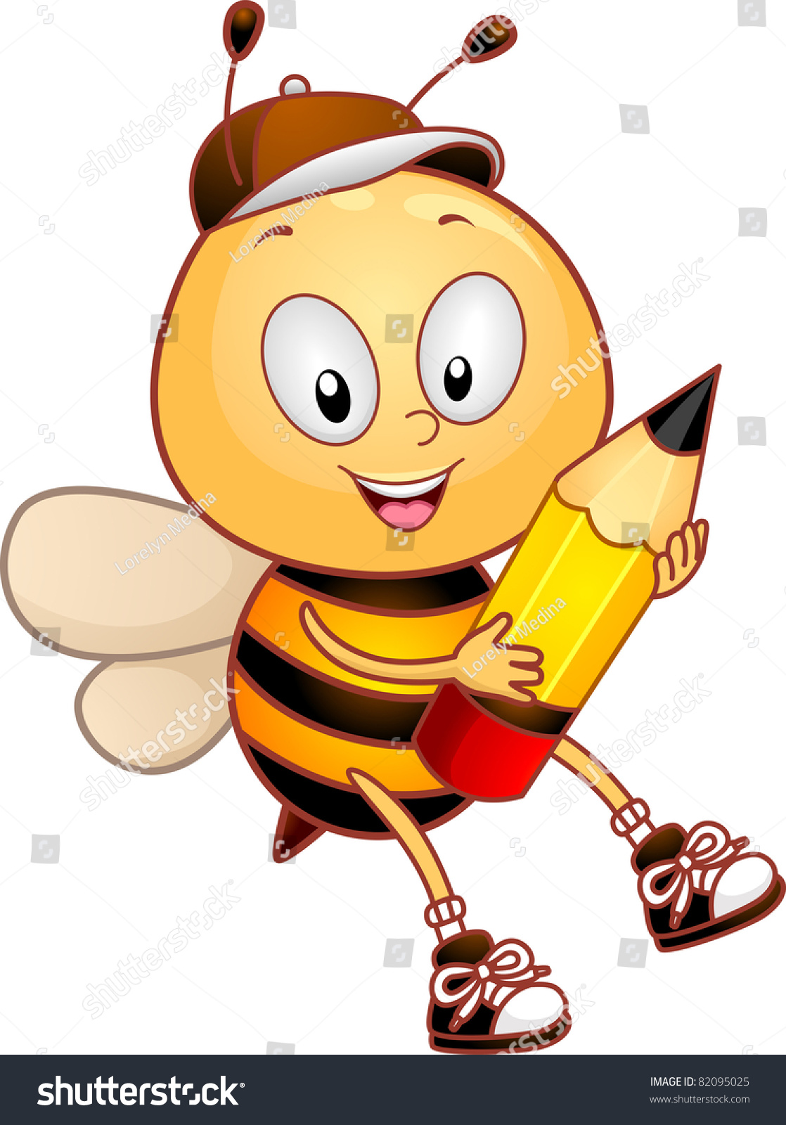 Illustration Bee Carrying Pencil Stock Vector 82095025 - Shutterstock