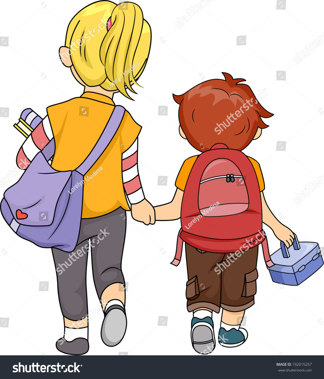 Illustration Big Sister Walking Home Her Stock Vector 192015257 ...