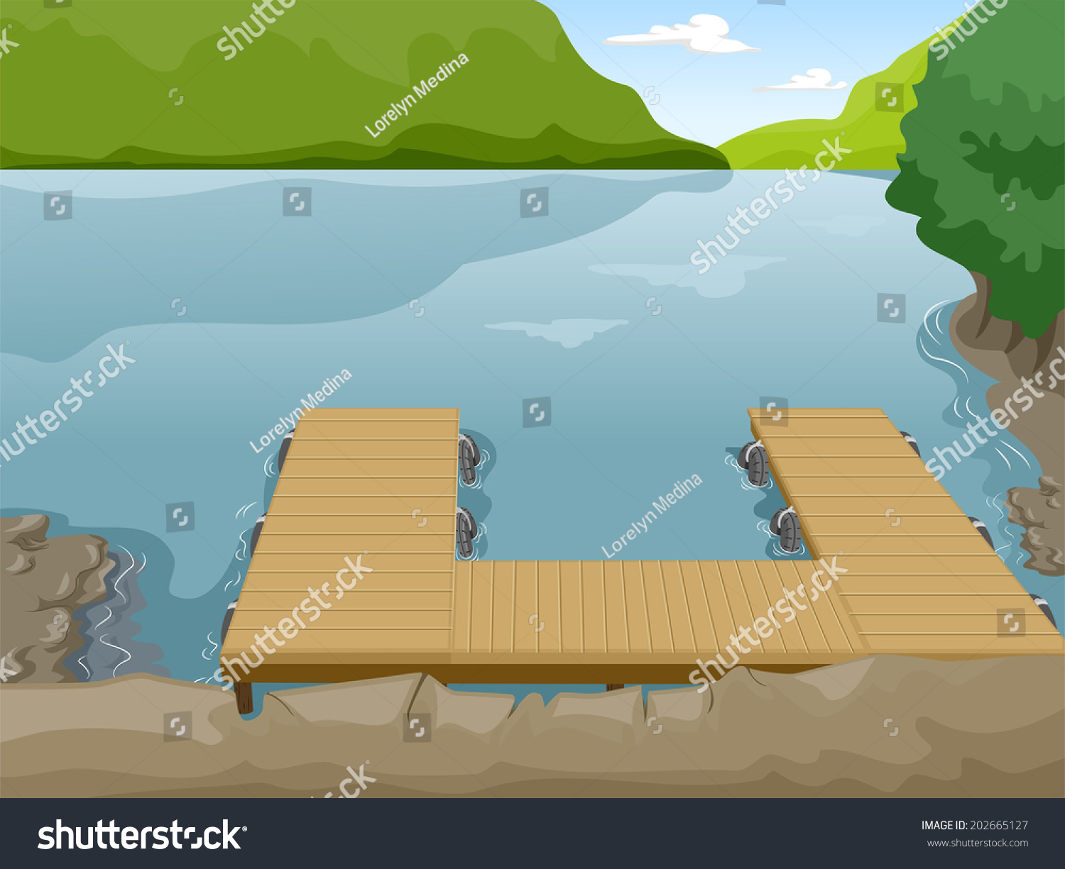 Illustration Boat Dock Near Lake Stock Vector 202665127 - Shutterstock