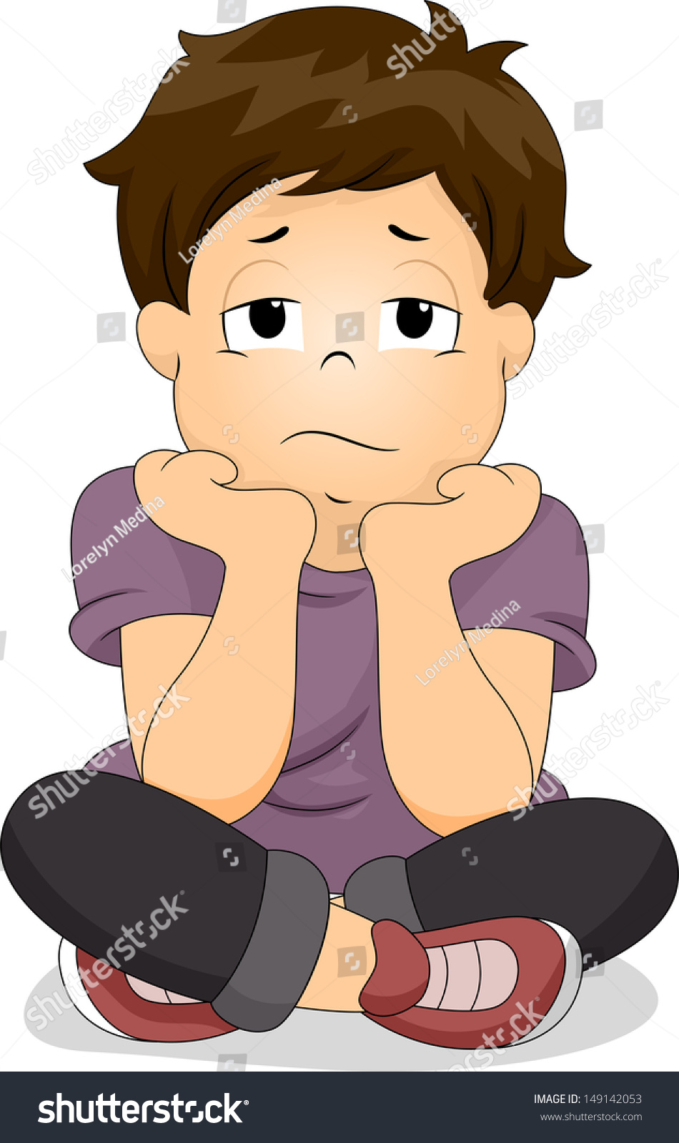 Illustration Bored Boy His Chin Resting Stock Vector 149142053 ...