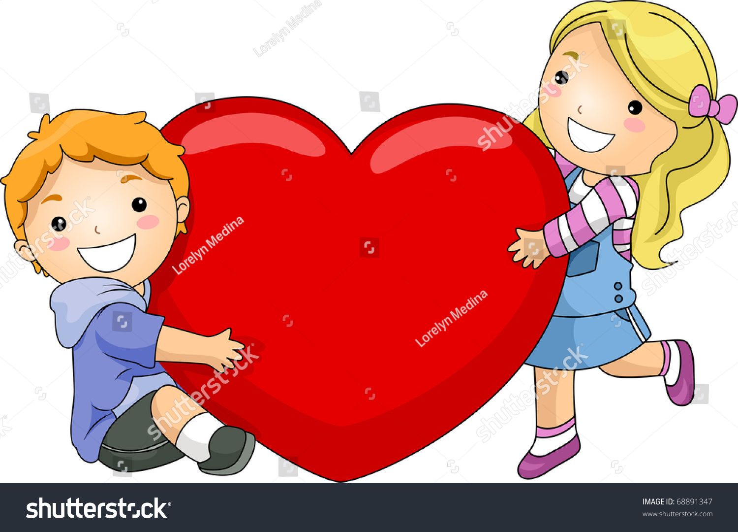 Illustration Boy Girl Hugging Giant Heart Stock Vector 68891347 ...