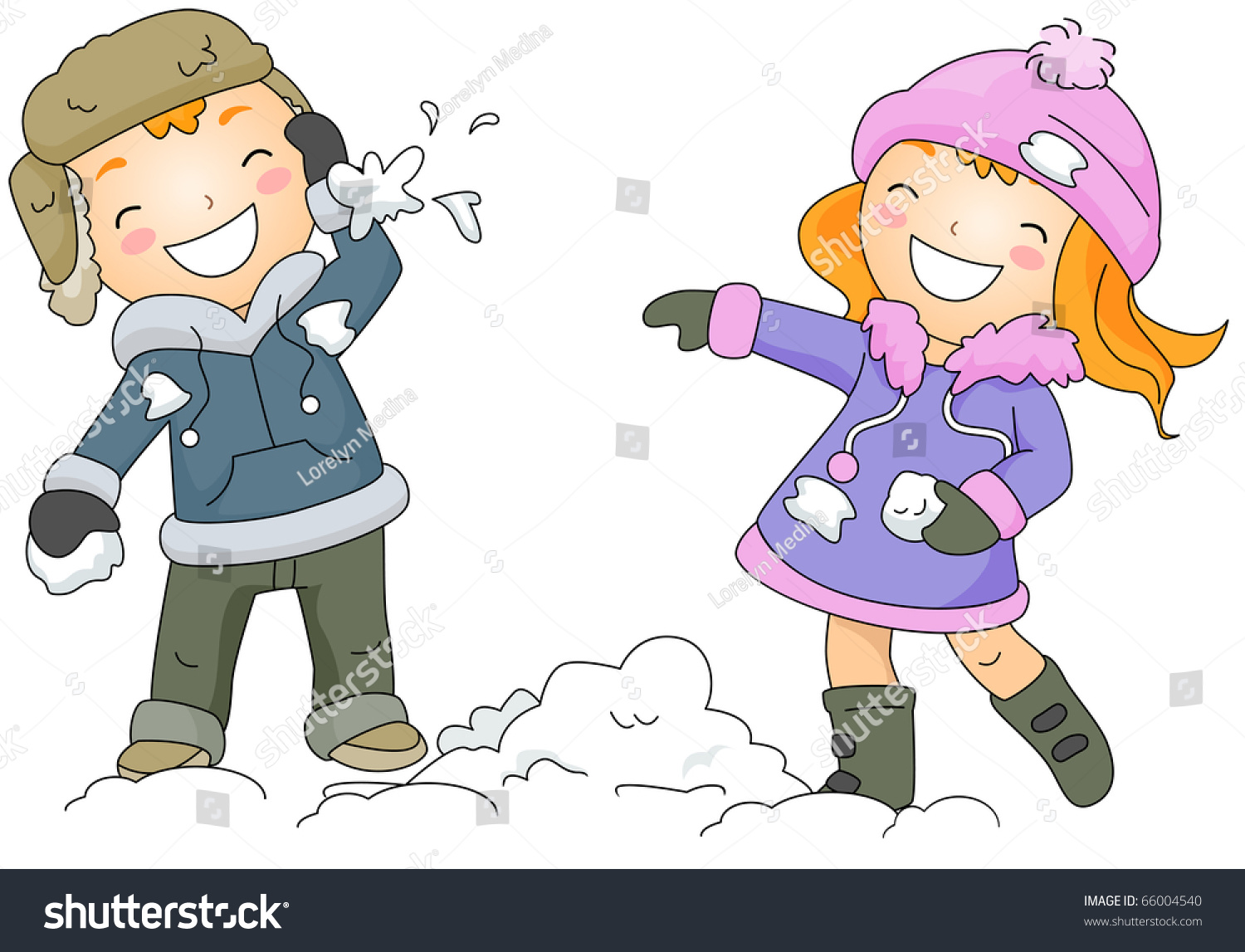 Illustration Boy Girl Throwing Snow Balls Stock Vector 66004540 ...