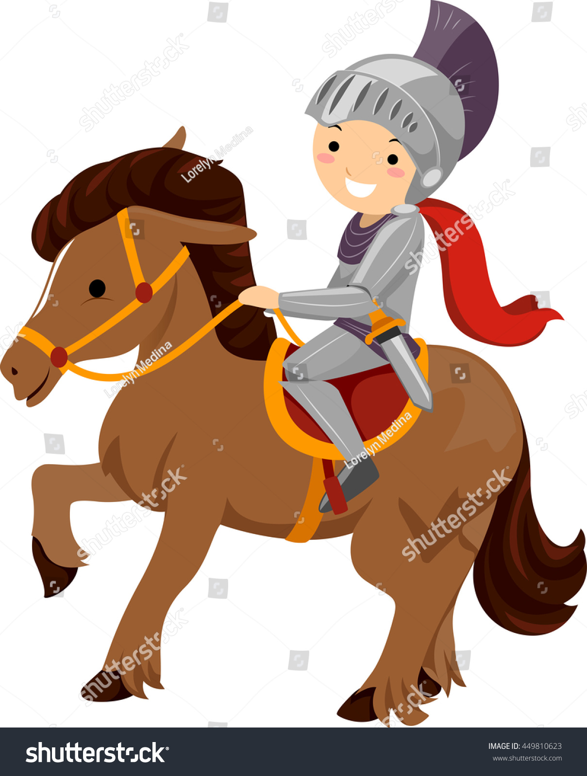 Illustration Boy Dressed Knight Riding Horse Stock Vector (Royalty Free ...