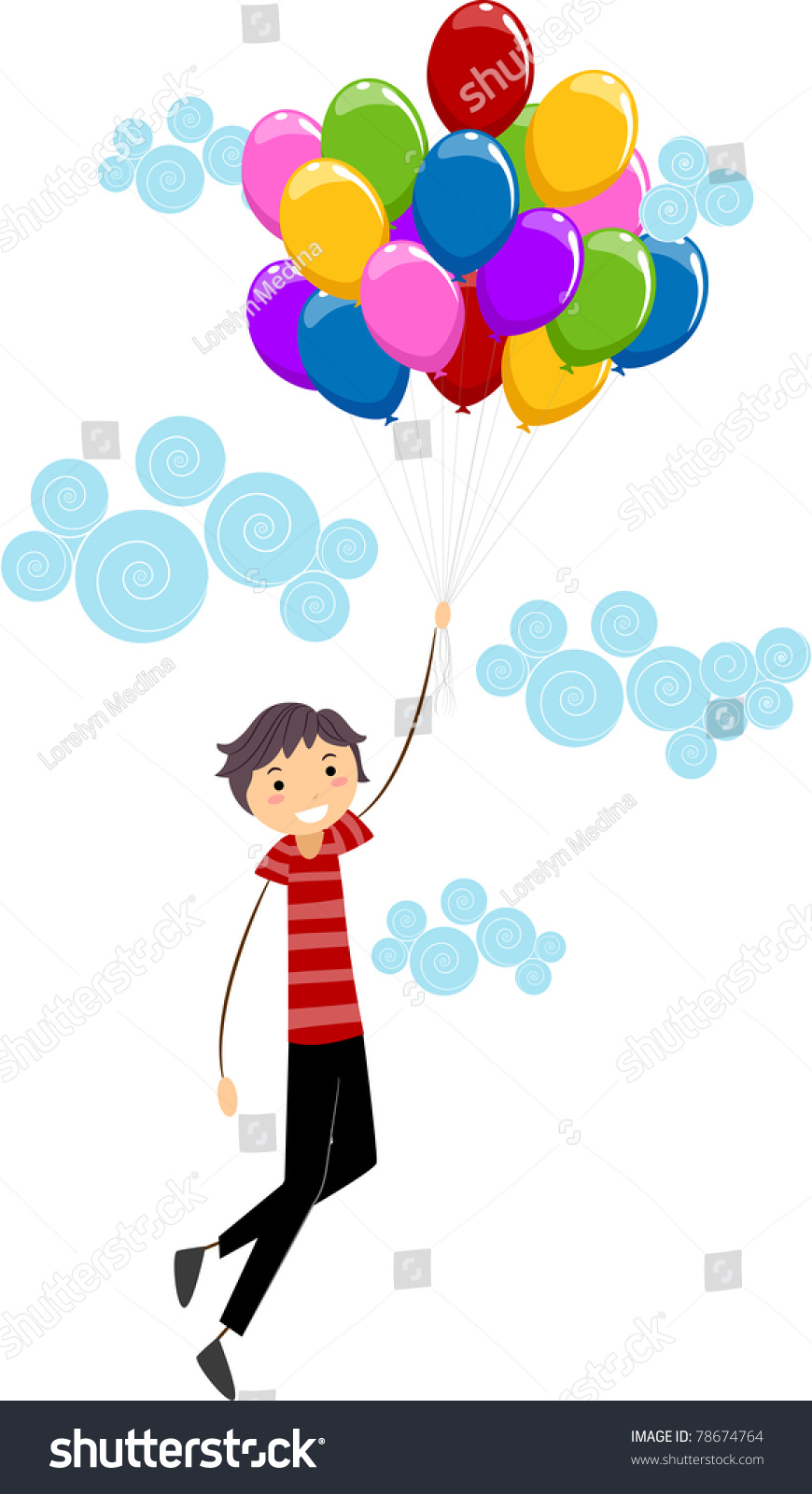 Illustration Of A Boy Holding On To Floating Balloons - 78674764 ...