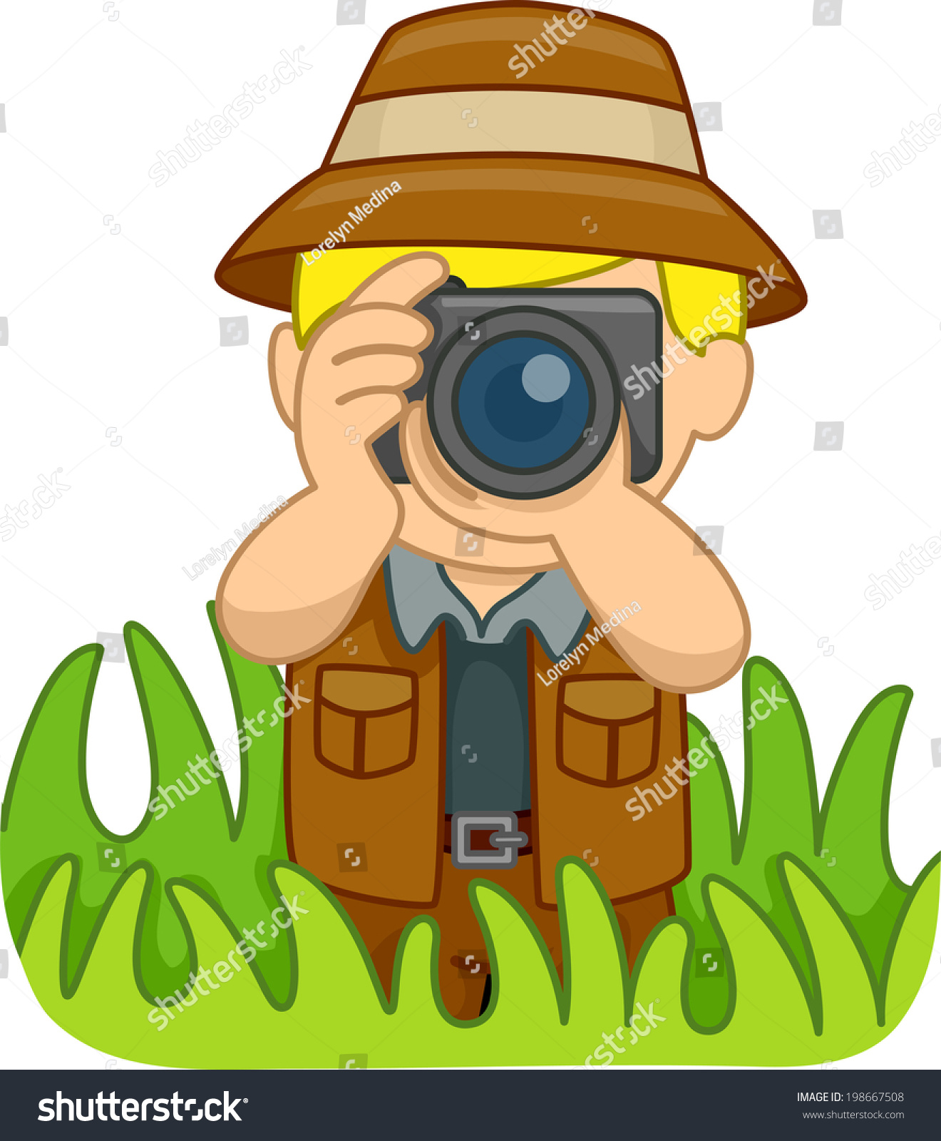 Illustration Boy Safari Outfit Holding Camera Stock Vector (Royalty ...