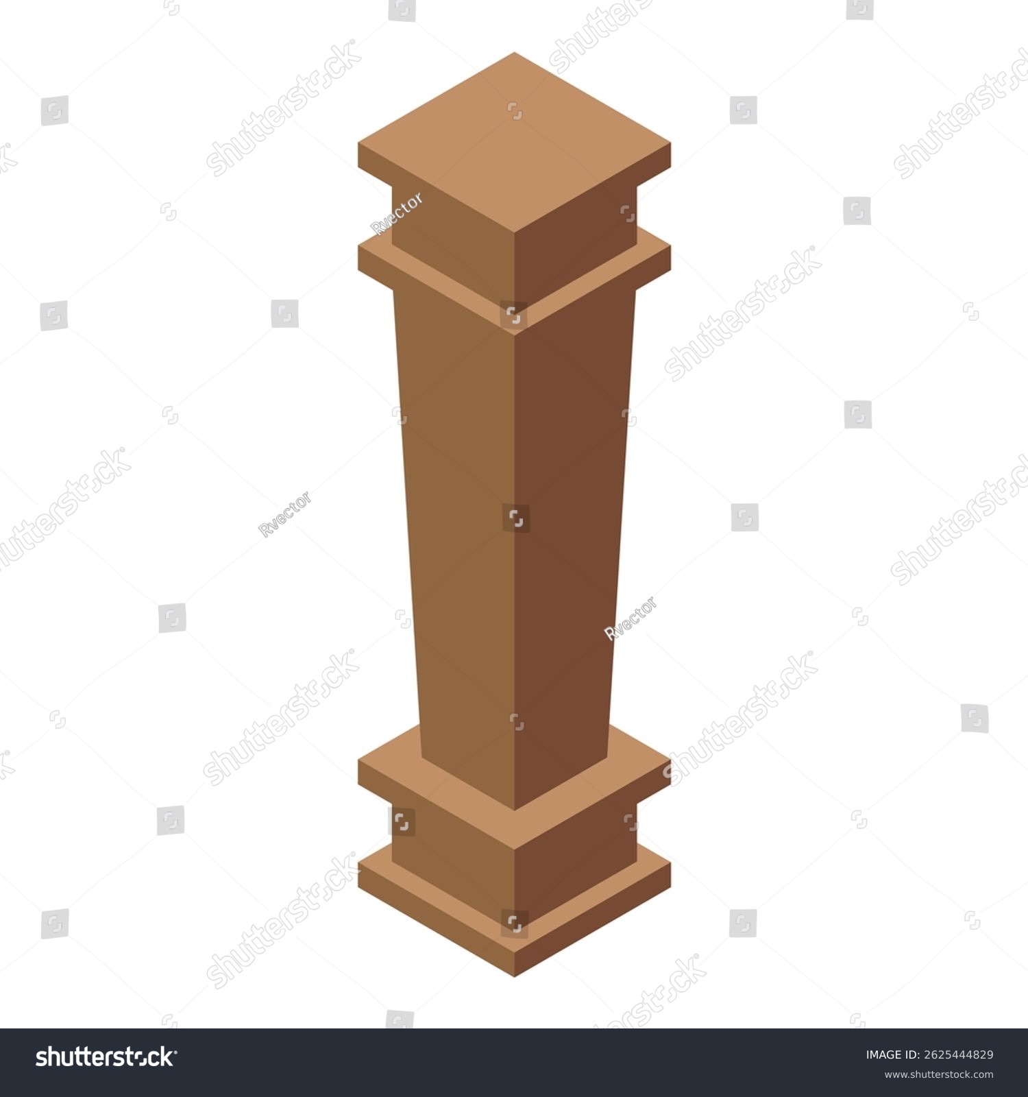 recommend clip art: Illustration of a brown square column standing on a pedestal in isometric view