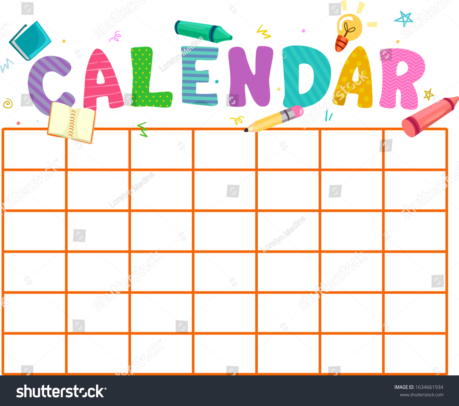 Illustration Calendar Template School Crayons Pencil Stock Vector ...