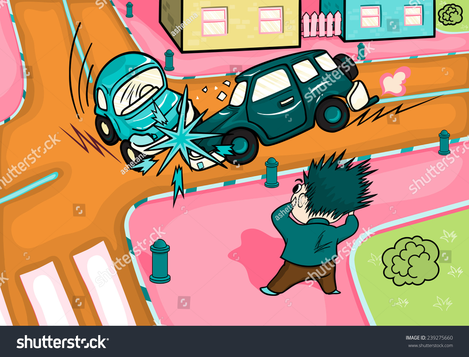 Illustration Car Accident Crossroads Crash Frightened Stock Vector ...