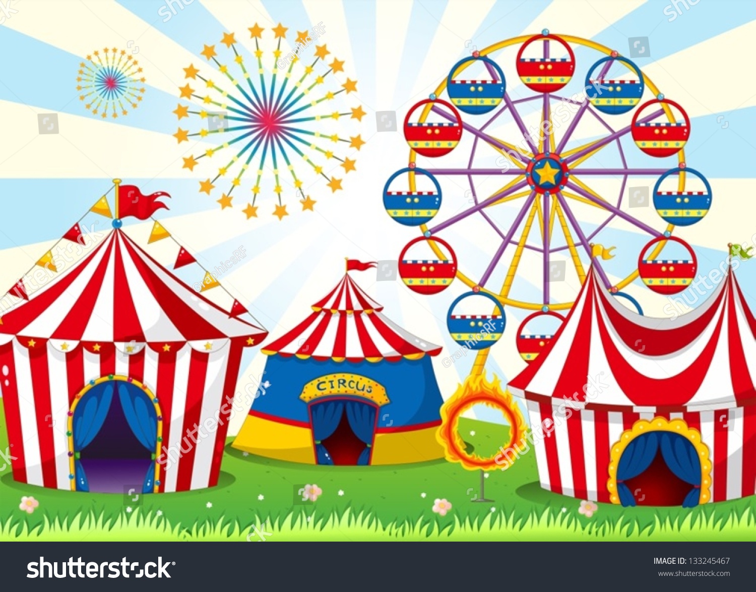 Illustration Of A Carnival With Stripe Tents - 133245467 : Shutterstock