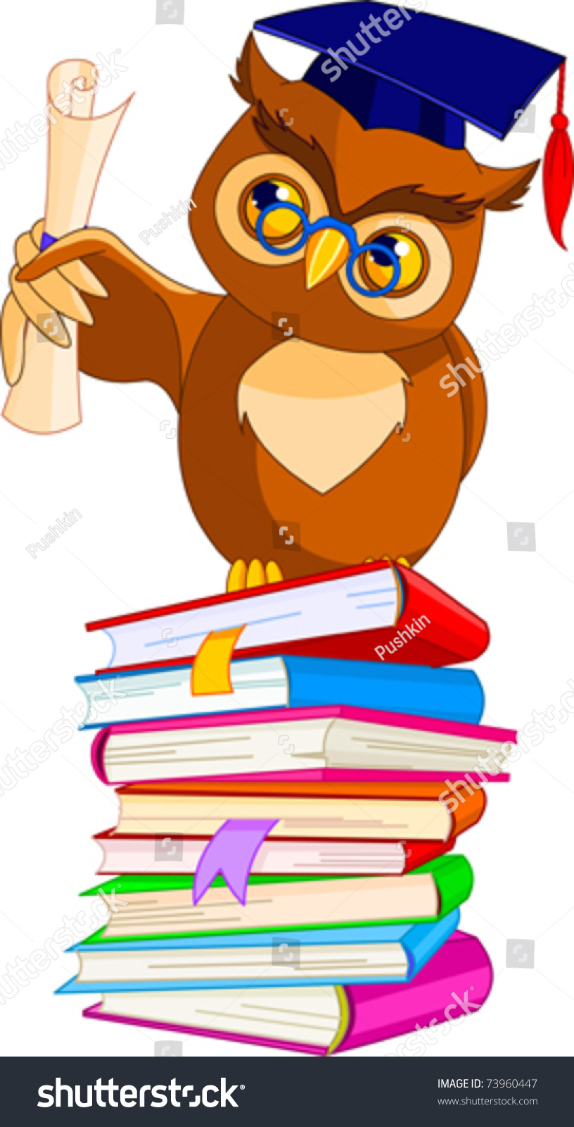 Illustration Of A Cartoon Wise Owl With Graduation Cap And Diploma ...