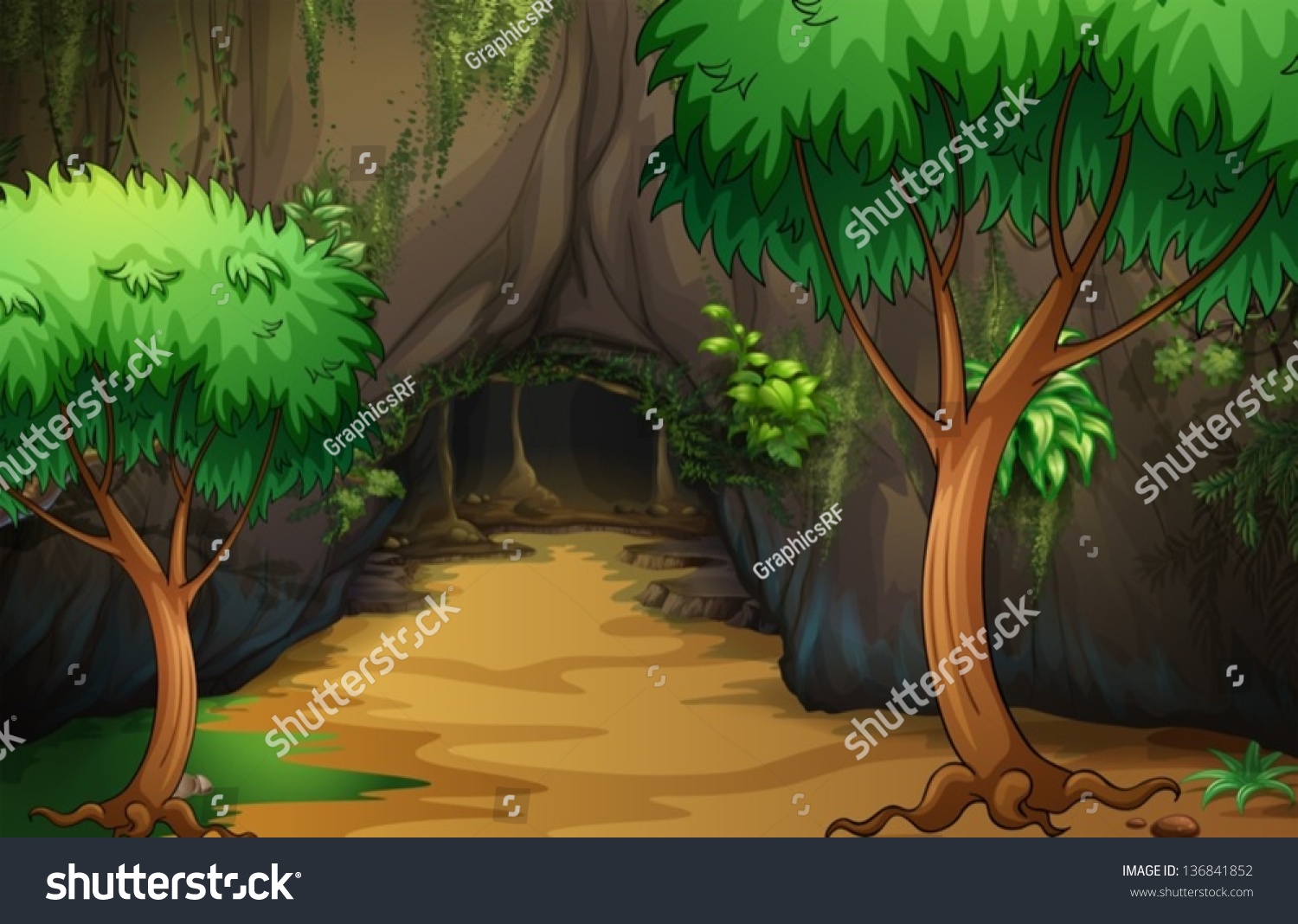 Illustration Of A Cave At The Forest - 136841852 : Shutterstock