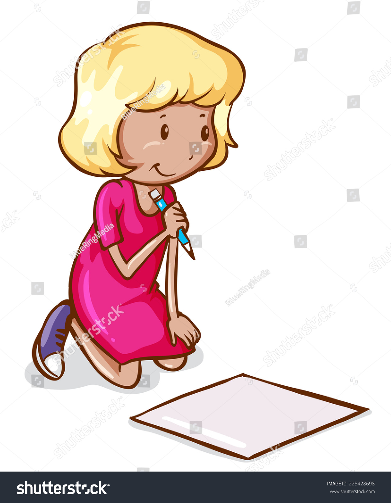 Illustration Coloured Drawing Girl Reading Writing Stock Vector