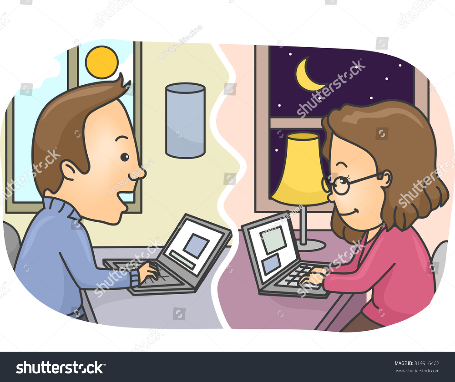 Illustration Couple Long Distance Relationship Chatting Stock Vector Royalty Free 319916402 3917