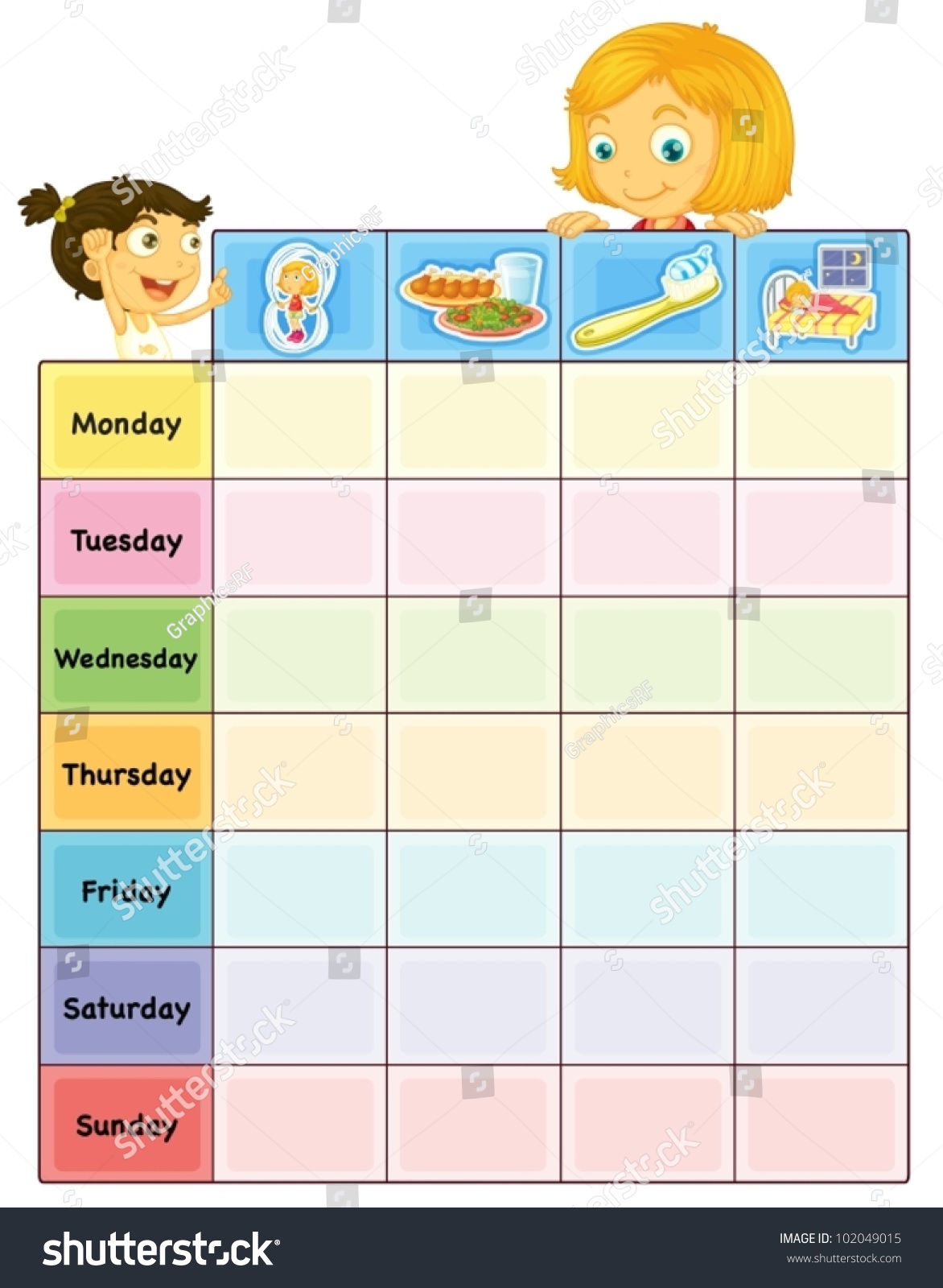 Illustration Of A Daily Routine Chart - 102049015 : Shutterstock