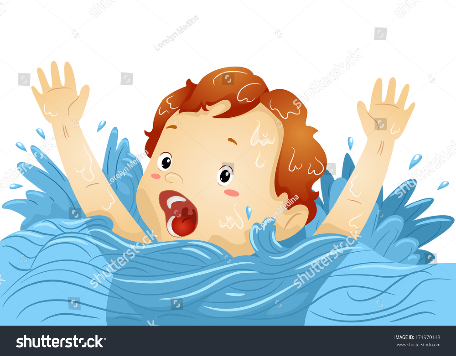 Illustration Drowning Boy Waving His Hands Stock Vector 171970148 ...