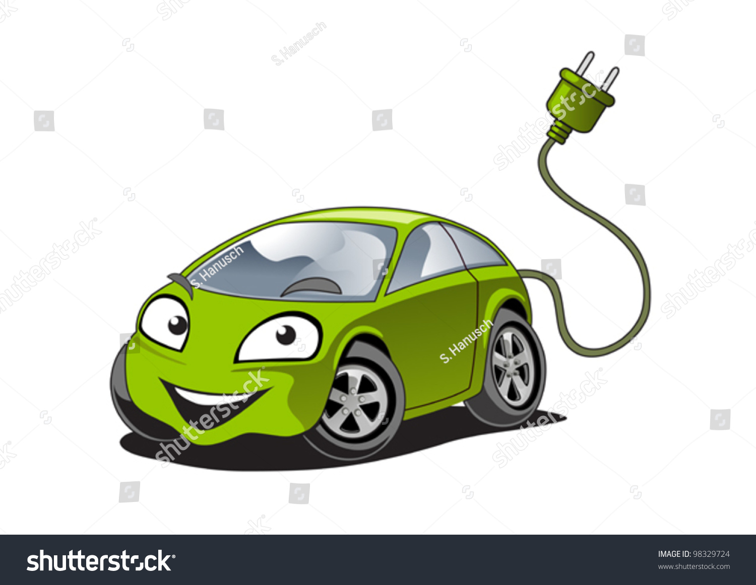 Illustration Electric Car Character Stock Vector (Royalty Free ...