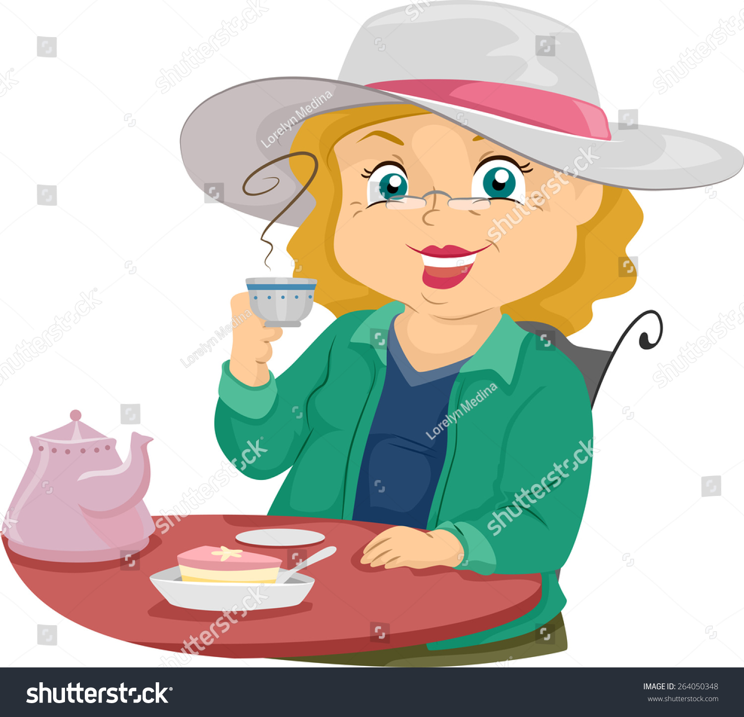 お茶を飲む女性の高齢者のイラスト のベクター画像素材 ロイヤリティフリー