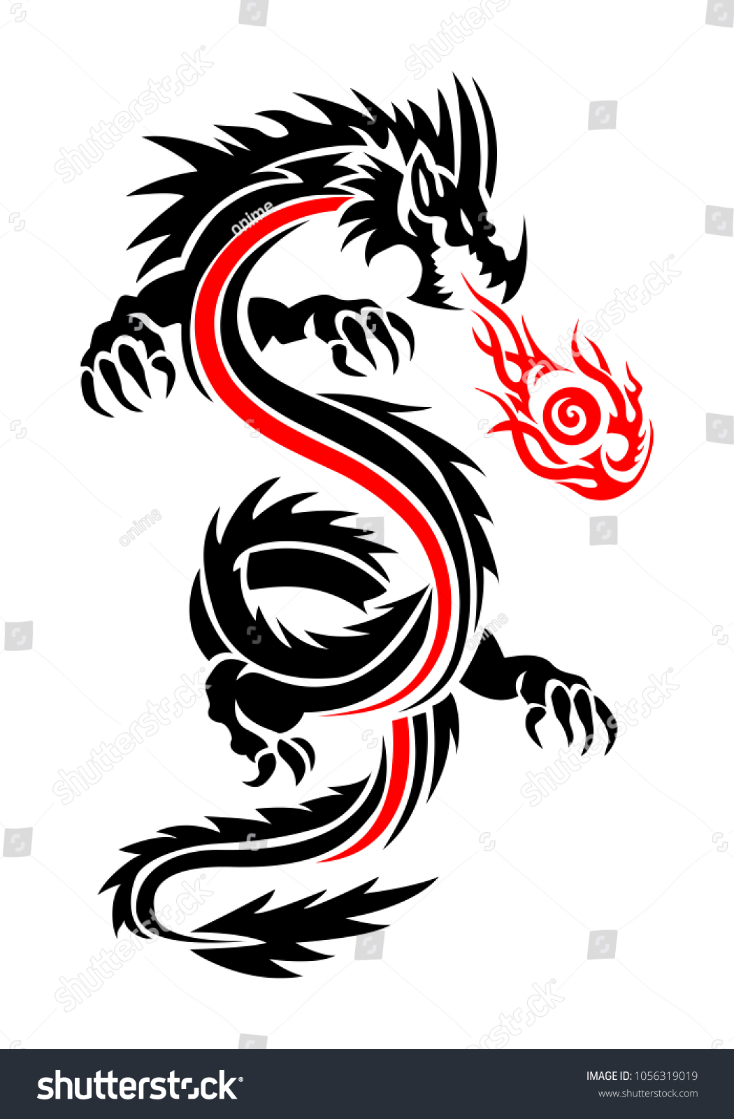 Illustration Furious Flying Fiery Dragon Tattoo Stock Vector (Royalty ...