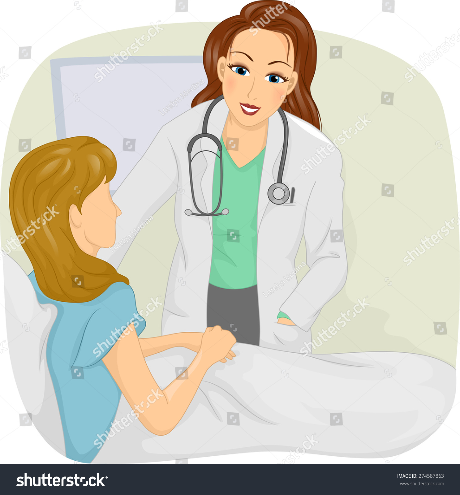 Illustration Of A Girl Doctor Visiting Her Patient In Bed - 274587863 ...