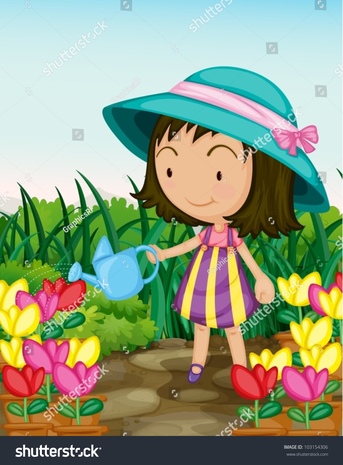 Illustration Of A Girl Gardening - 103154306 : Shutterstock