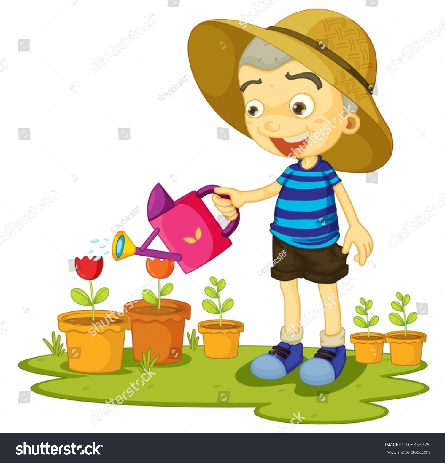 Illustration Of A Girl Watering Plants On A White Background ...