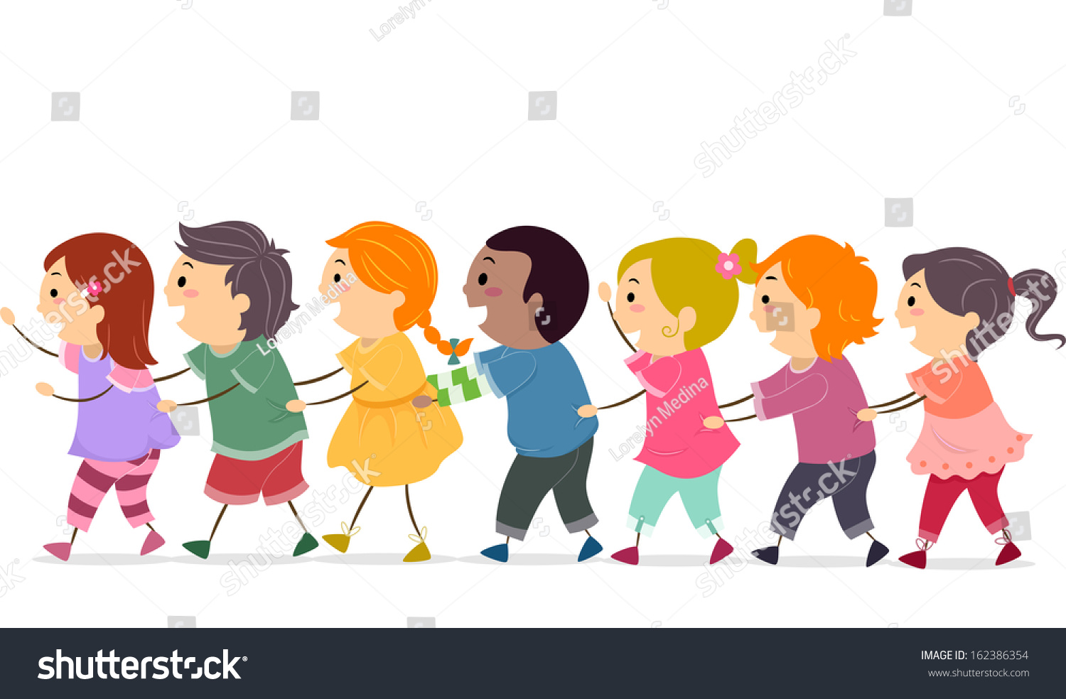 Illustration Group Kids Forming Conga Line Stock Vector 