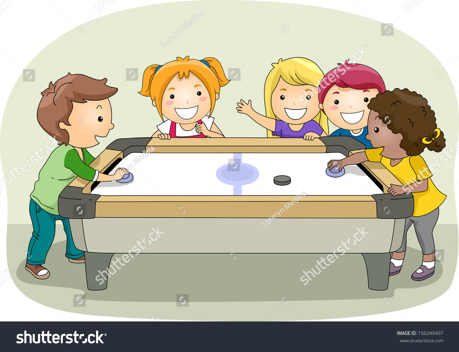 Illustration Group Kids Playing Air Hockey Stock Vector Royalty