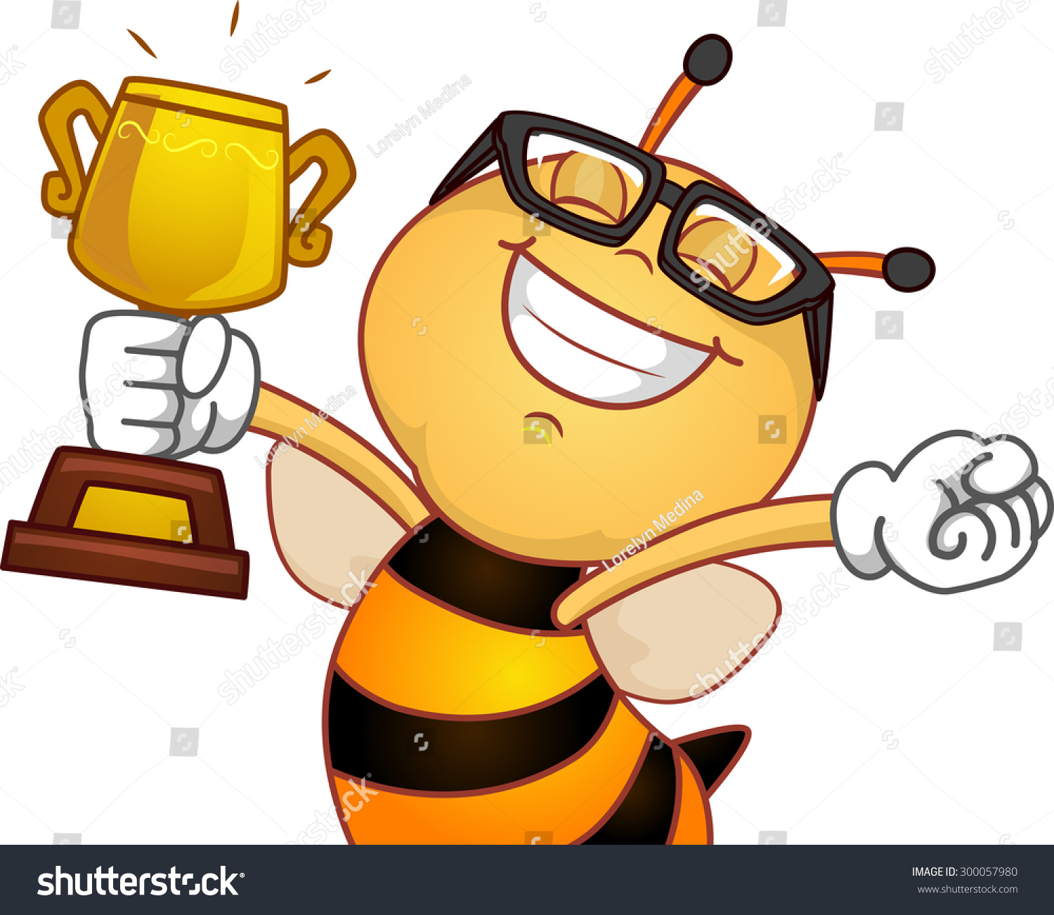 Illustration Of A Happy Bee Holding A Golden Trophy - 300057980 ...