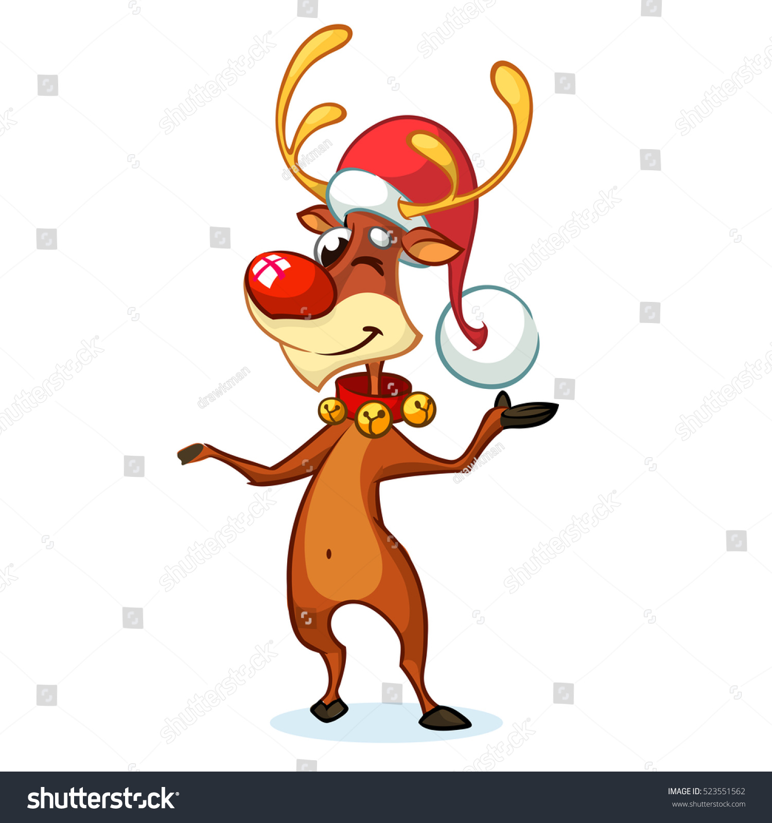 Illustration Of A Happy Cartoon Christmas Red Nose Reindeer Rudolph ...