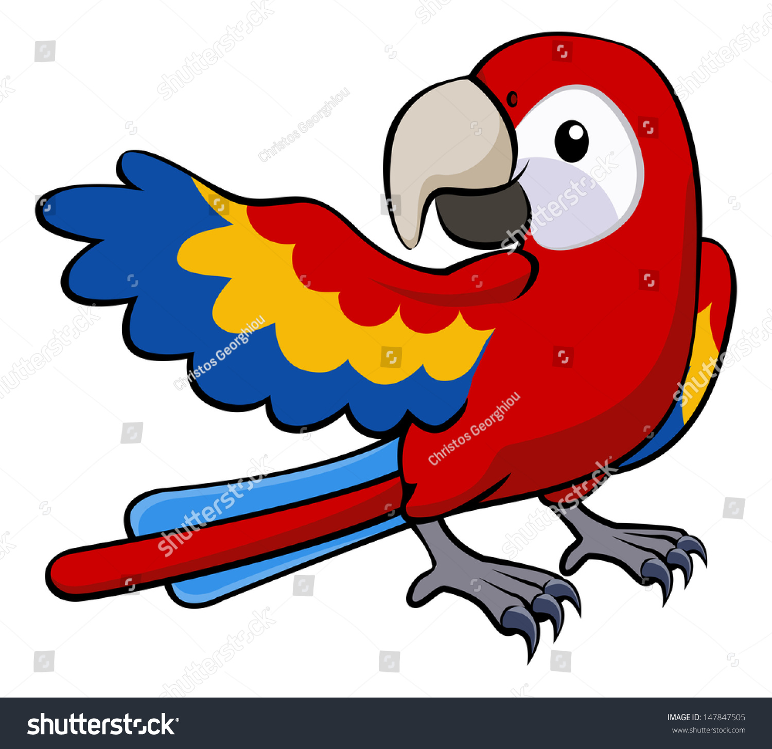 Illustration Of A Happy Red Cartoon Parrot Pointing With His Wing ...