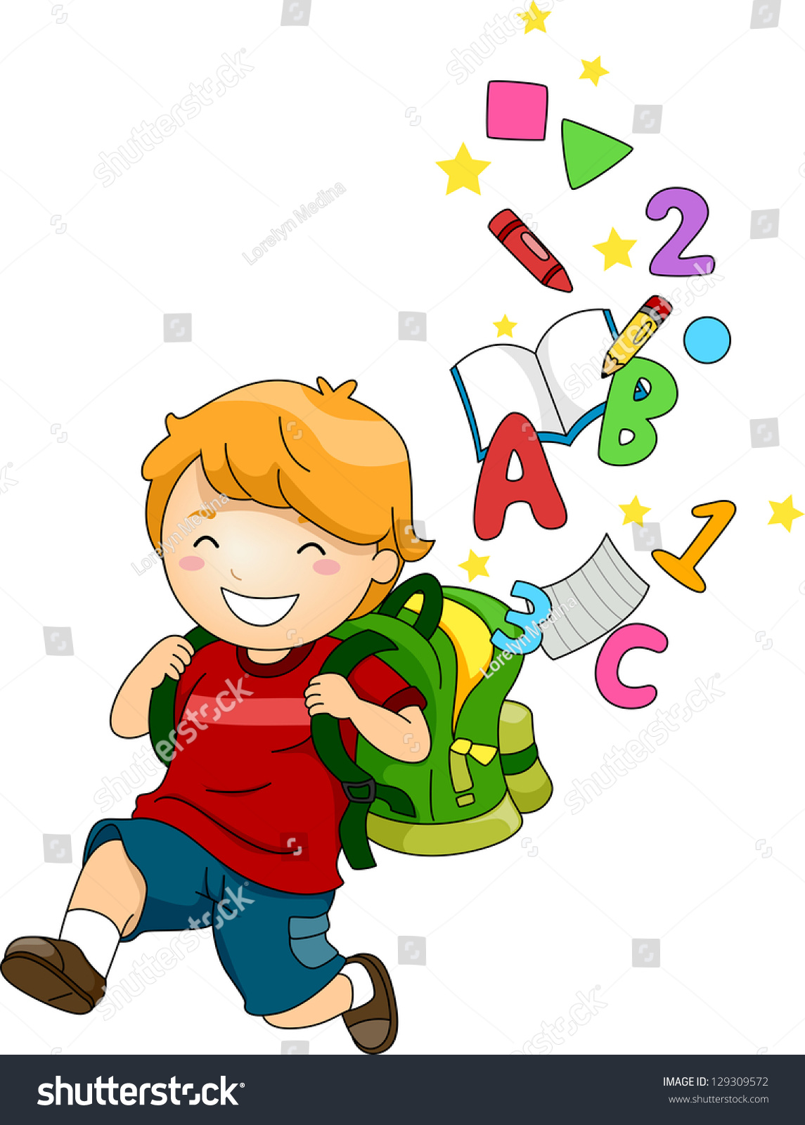 Illustration Of A Happy School Boy With A Backpack Full Of Abc'S And ...