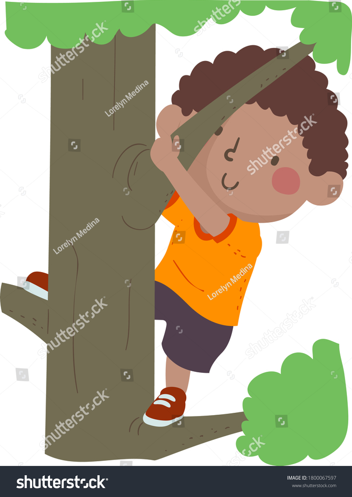 Illustration Kid Boy Climbing Tree Childhood Stock Vector (Royalty Free ...