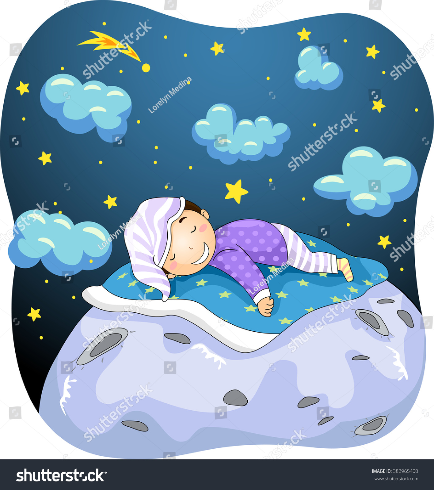 Illustration Kid Boy Dreaming While Sleeping Stock Vector Royalty Free