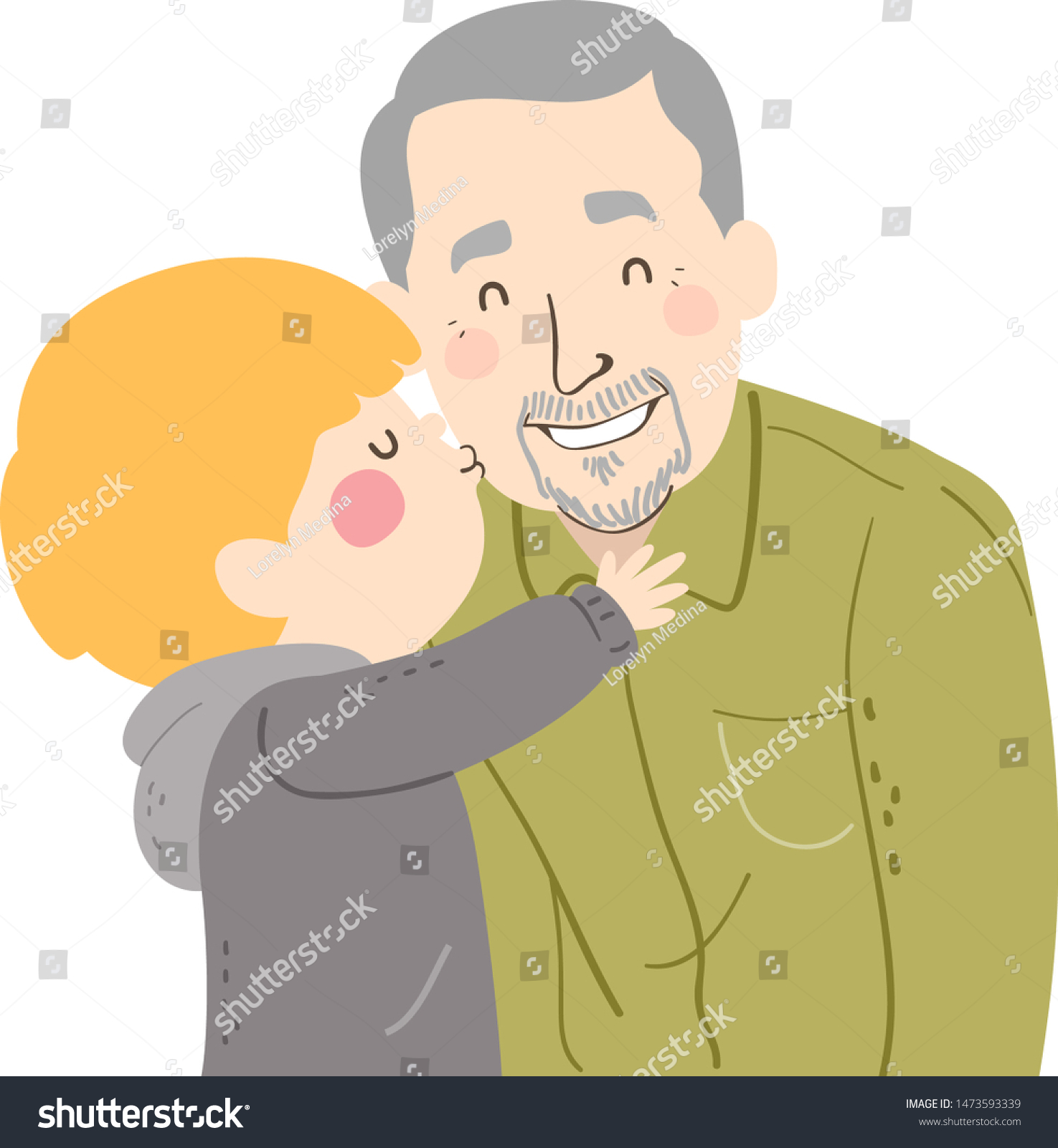 Illustration Kid Boy Kissing His Grandfather Stock Vector (Royalty Free ...