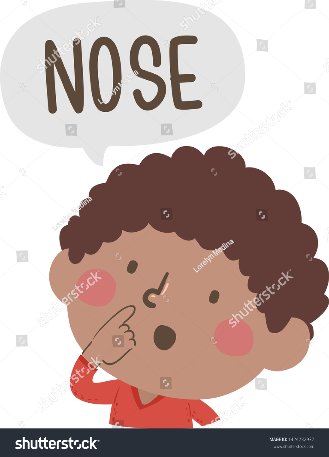 Illustration Kid Boy Pointing Saying Nose Stock Vector (Royalty Free ...