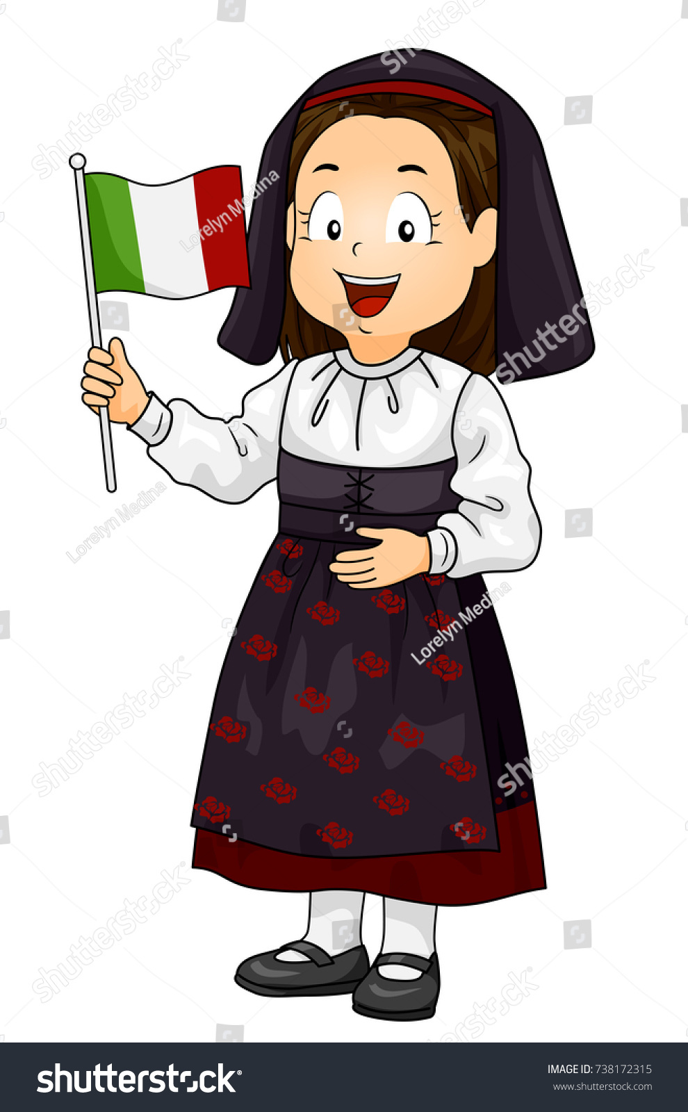 Illustration Kid Girl Wearing Italian National Stock Vector (Royalty ...