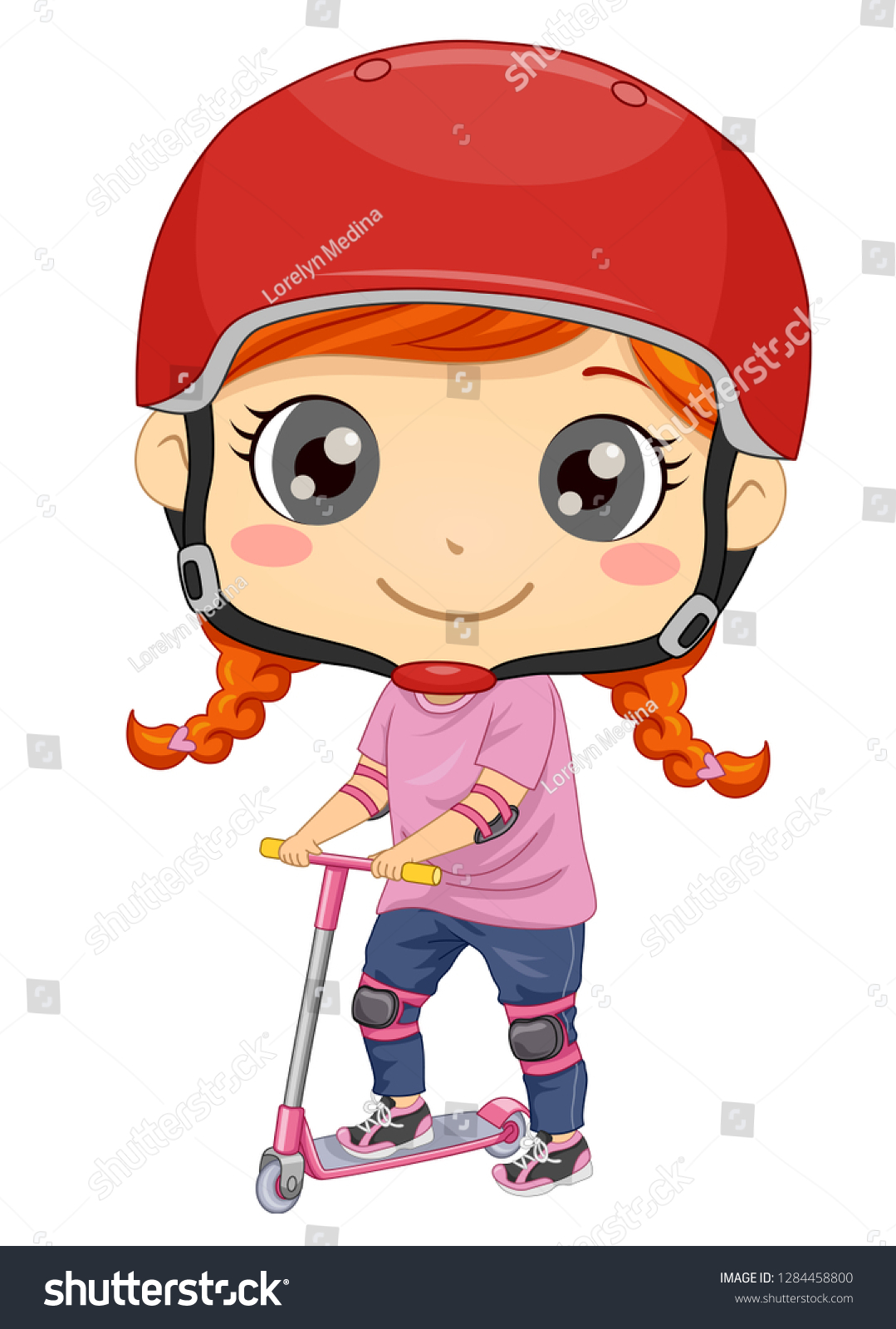 Illustration Kid Girl Wearing Helmet Pads Stock Vector (Royalty Free ...