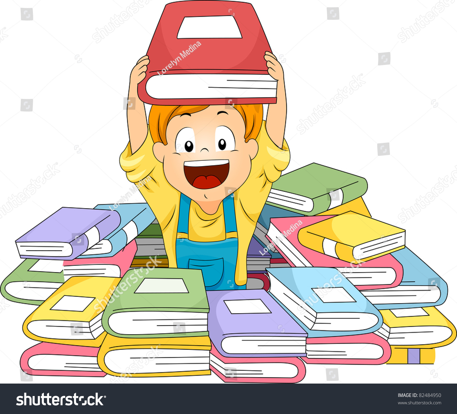 Illustration Of A Kid Surrounded By Piles Of Books - 82484950 ...