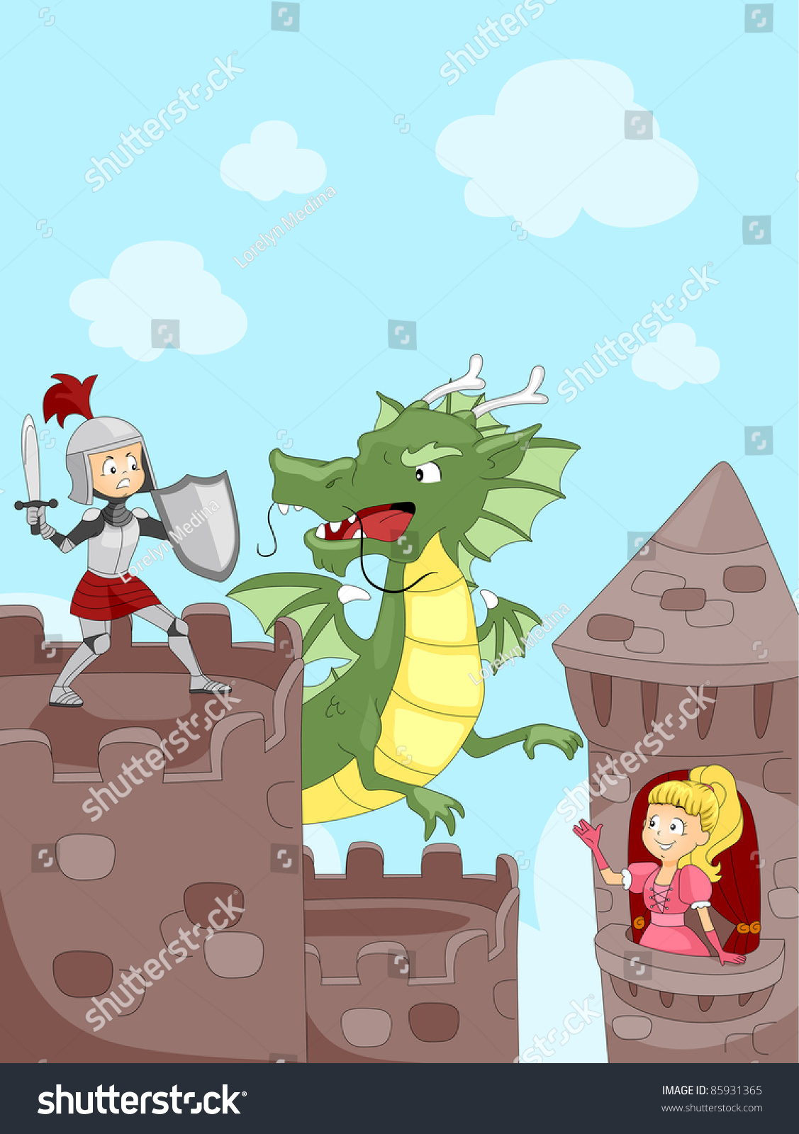 Illustration Knight Fighting Dragon Stock Vector Royalty Free 85931365