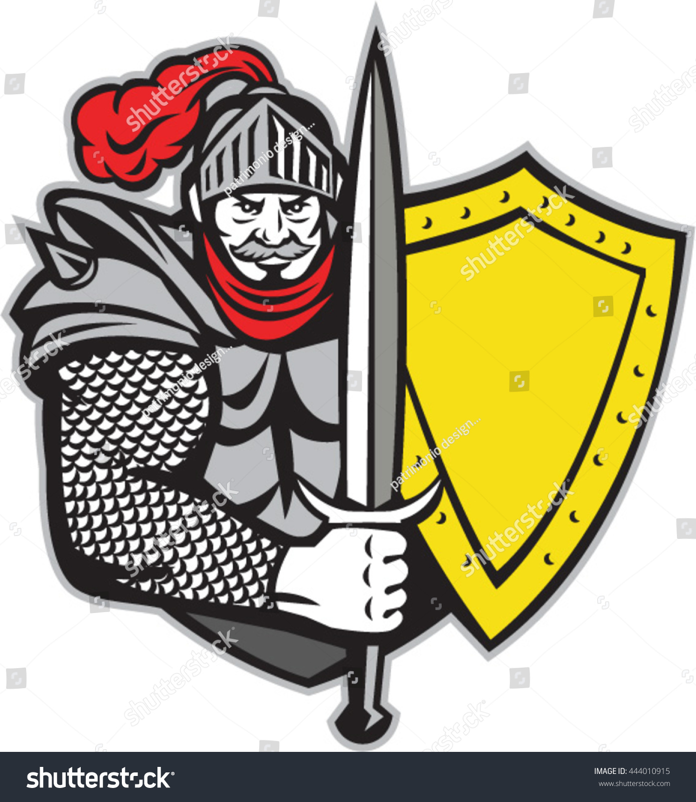 Illustration Of A Knight In Full Armor With Open Visor Holding Sword ...