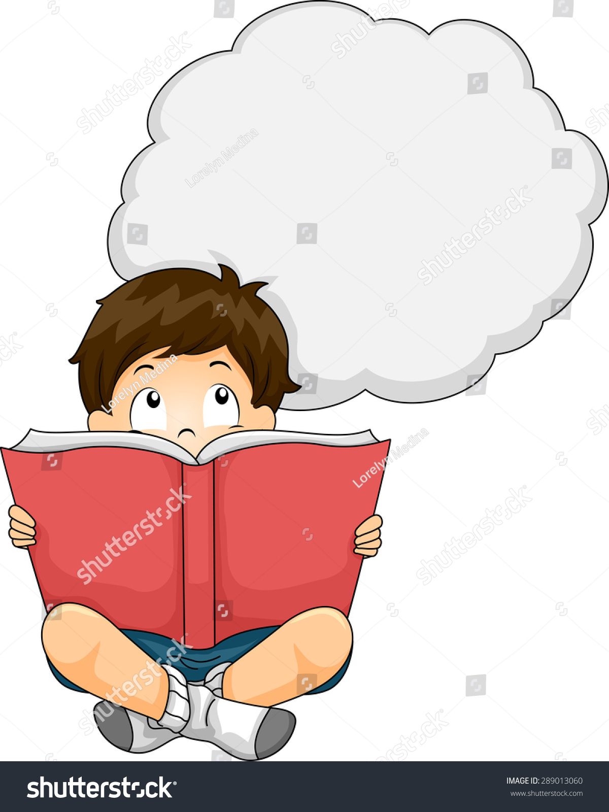 Illustration Of A Little Boy Reading A Book While A Thought Bubble ...