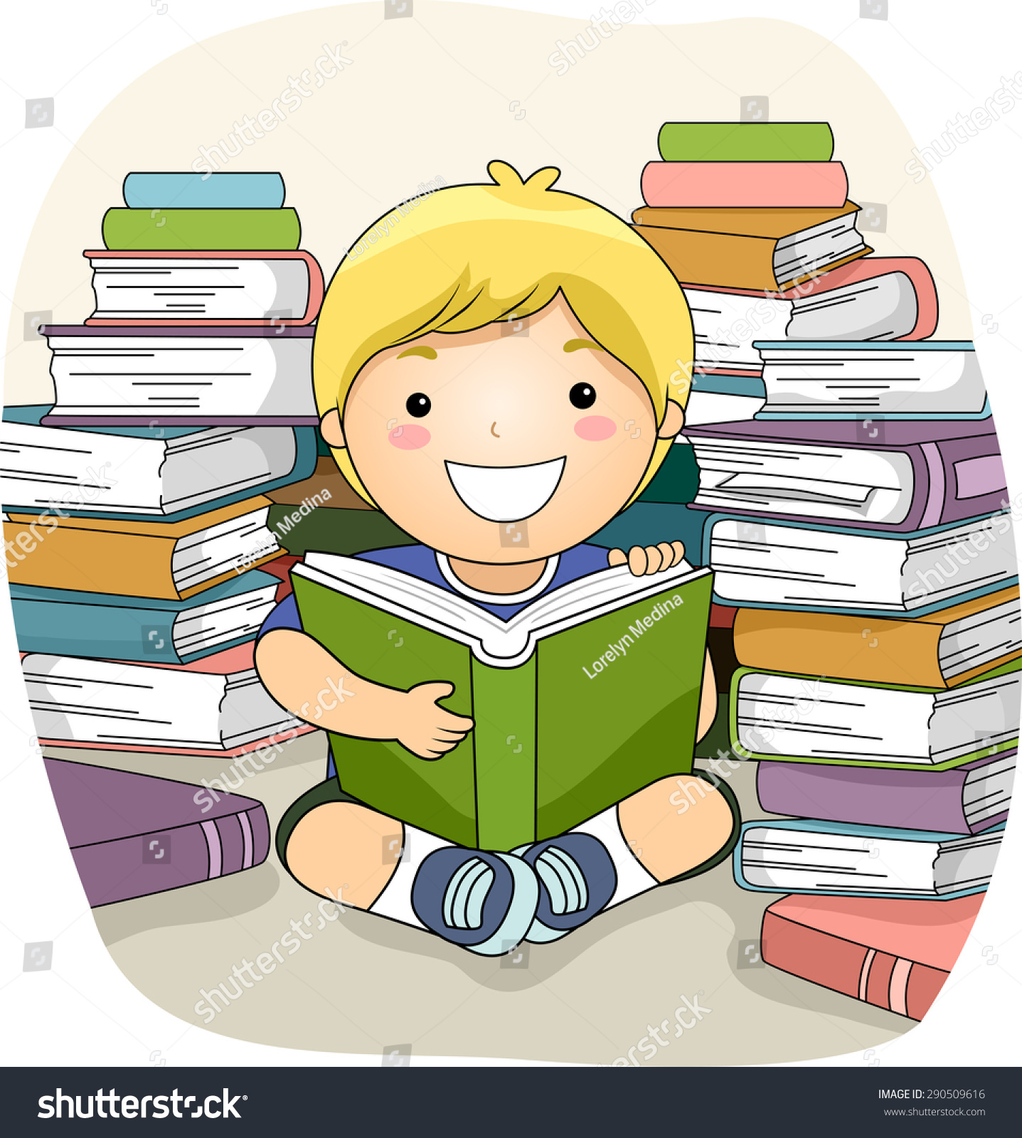 Illustration Of A Little Boy Surrounded By Stacks Of Books - 290509616 ...