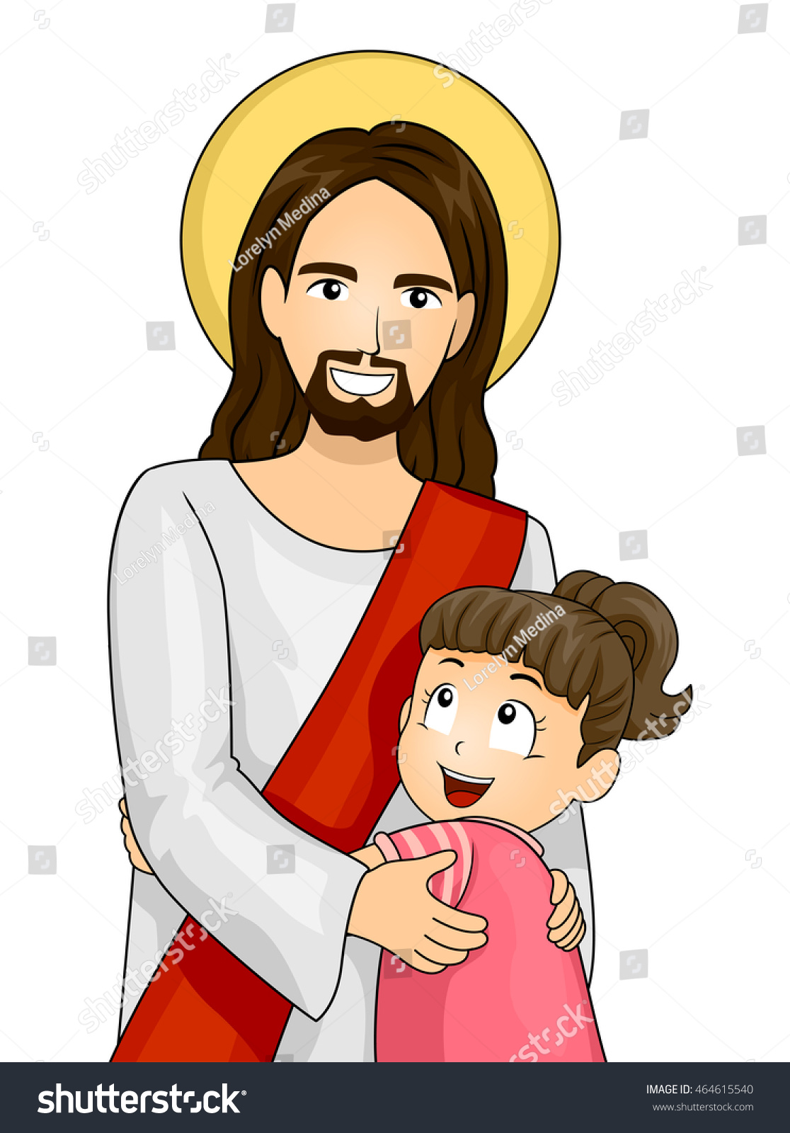 Illustration Little Girl Hugging Jesus Tightly Stock Vector (Royalty ...