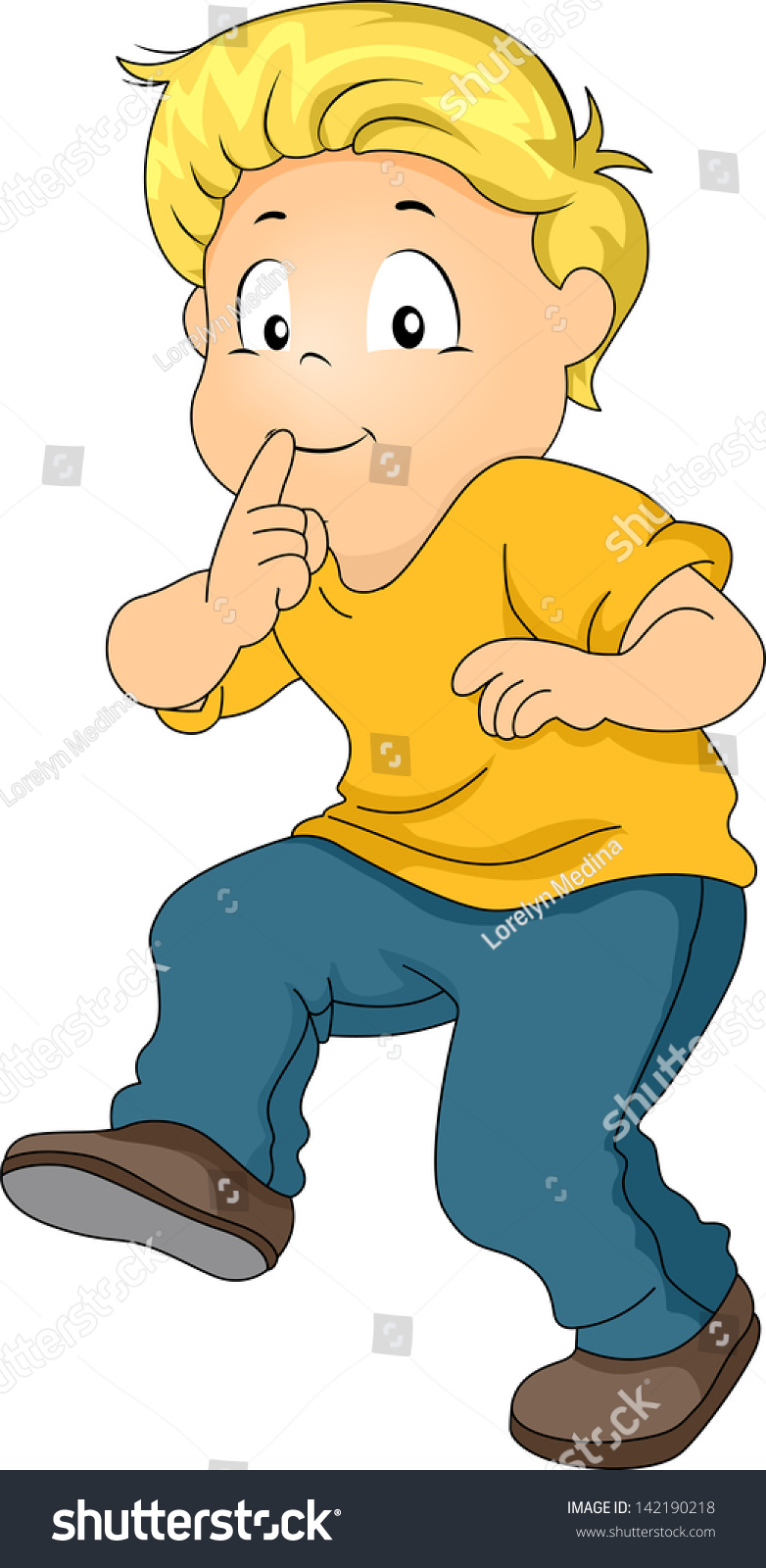 Illustration Little Kid Boy Tiptoeing His Stock Vector (Royalty Free ...