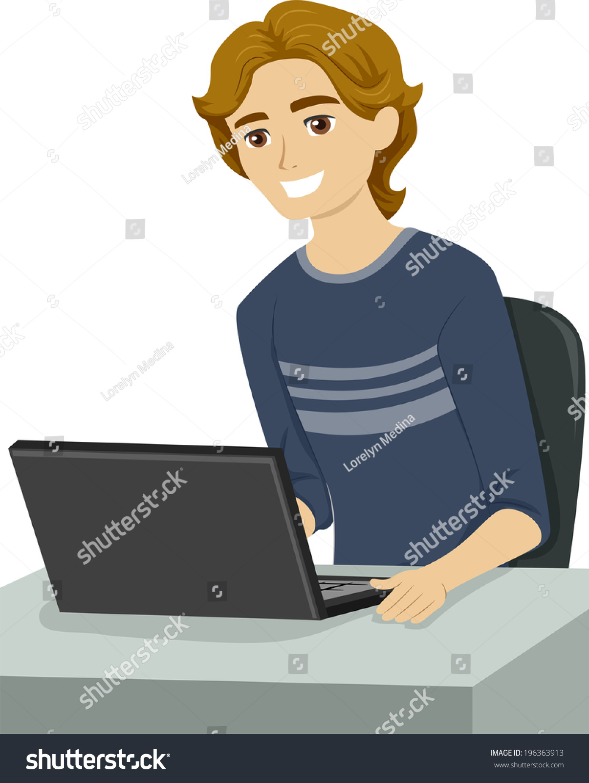 Illustration Male Teen Doing Some Research Stock Vector 196363913 ...