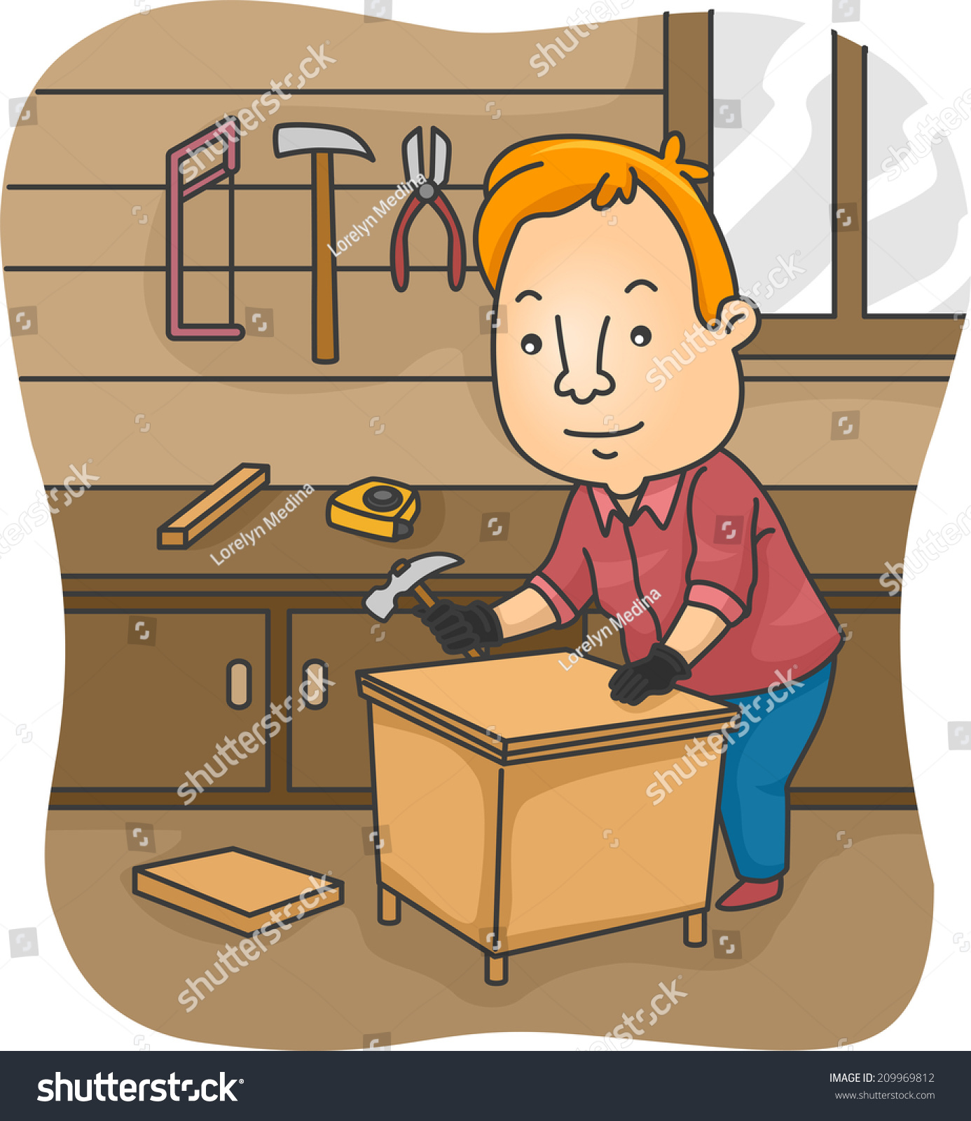 Illustration Man Constructing Table On His Stock Vector (Royalty Free ...