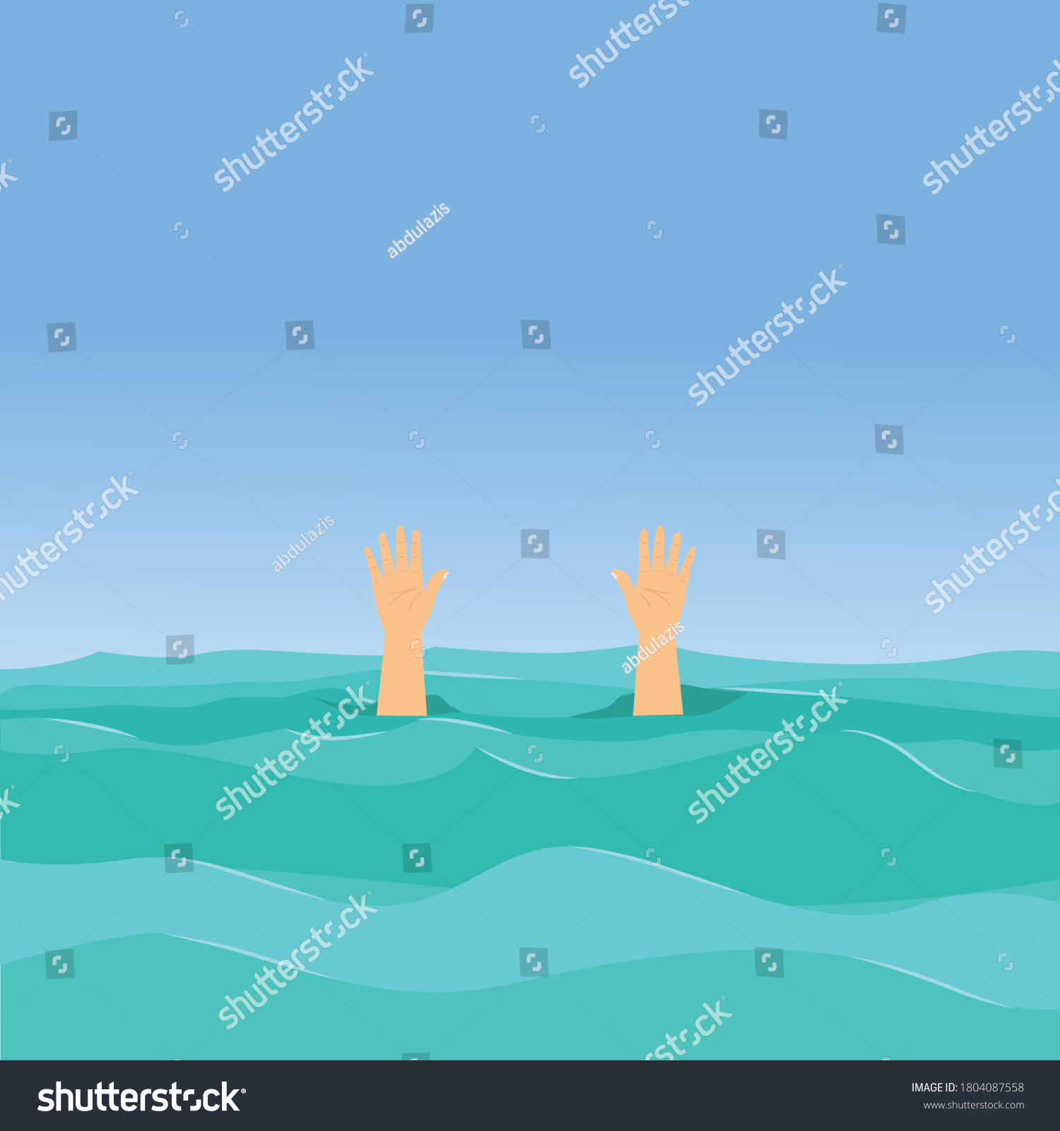 Illustration Man Drowning Sea Flat Design Stock Vector (Royalty Free ...