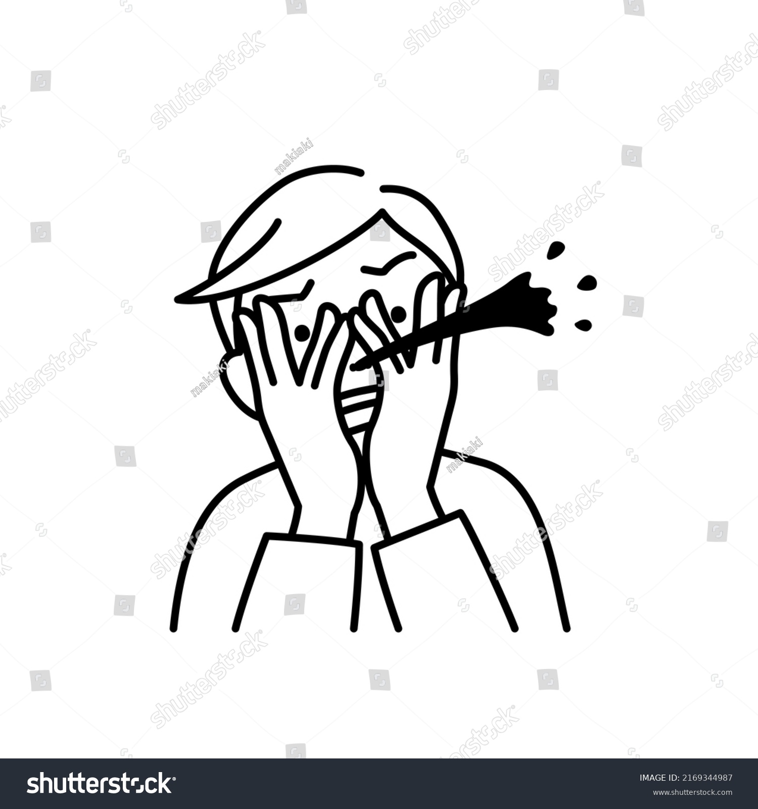 Illustration Man Excitedly Nosebleed White Background Stock Vector