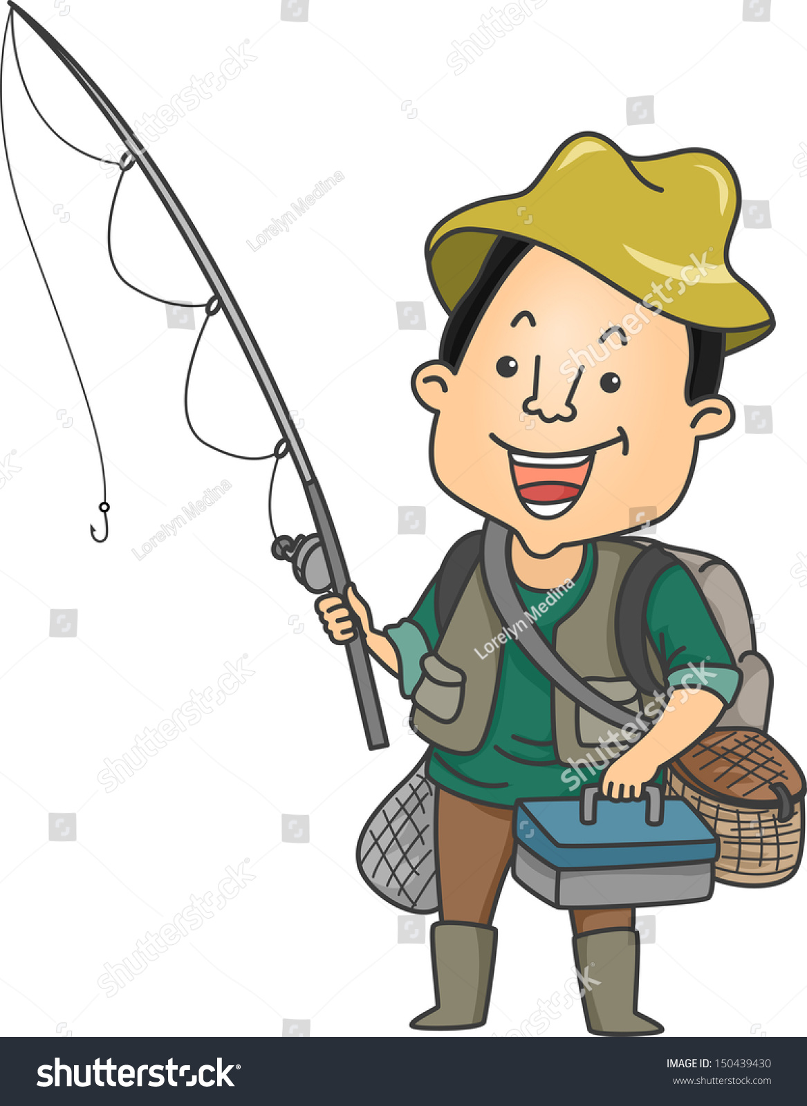 Illustration Of A Man Holding A Fishing Rod And Carrying Other Fishing ...